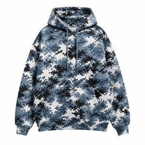 Sudadera con capucha de doble capa personalizada, estampado de camuflaje Pixel, corte holgado, forro polar cepillado, estilo urbano, unisex, 100% poliéster, ODM - Product Image 2