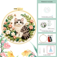 Décoration Murale Artisanale en Coton Brodé Stéréo, Motif Chat Mignon et Fleur, Style Art Déco, Idéal pour la Maison, Cadeau de Mariage, Artisanat