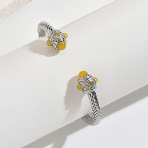 Brazalete de Cable Trenzado Abierto de Acero Inoxidable Chapado en Oro de 18K de Alta Calidad con Piedra Natural para Mujer, Pulseras de Moda - Product Image 2