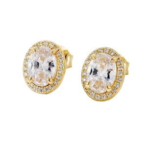 Wholesale 925 Sterling Silver 14K Gold Plated Geometric Statement Pattern <b>Earrings</b> Oval Zircon Trendy Engagement Party Weddings - Product Image 1