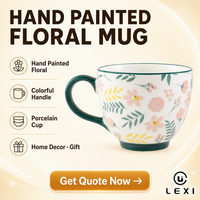 Tasse en céramique peinte à la main avec motif floral et anse orange pour café, thé, lait, petit-déjeuner, décoration maison et bureau, coffret cadeau
