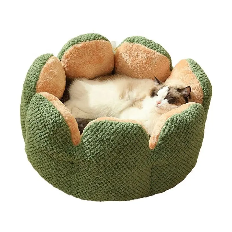 नई शैली अद्वितीय नरम गरम नींद घोंसला पालतू बिस्तर कैक्टस पत्ती पंजा आकार घोंसला बिल्ली कुत्ता घर बिस्तर