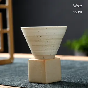 Cangkir teh kreatif keramik Retro kasar, cangkir bunga Latte, corong cangkir susu dengan alas