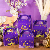 Violet Ramadan traiter Eid Mubarak coffrets cadeaux mosquée étoile lune lanterne fête faveur avec poignée en vrac sac de bonbons Eid Mubarak boîte-cadeau
