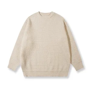 Suéter de cuello redondo para hombre, 50% de viscosa, sólido, informal, suelto, con hombros descubiertos, prendas de punto vintage americanas