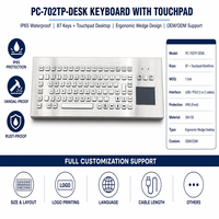 PC-702TP-DESK IP65 Keyboard Desktop Industri Tahan Air dari Baja Tahan Karat dengan Touchpad 87 Tombol USB PS/2 untuk Mesin CNC Kios.