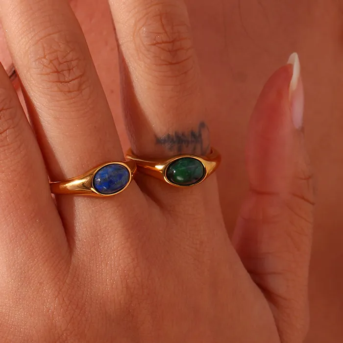 Oval Lapis Lazuli Natural Stone Ring Stainless Steel Rings Gold Plated Tarnish Free Rings for Women Custom Jewelry Manufacturers