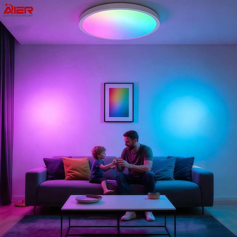Modern Home Decor Ultra-Thin Round Smart LED Ceiling Light 12inch RGB Flush Mount Ceiling Light Fixture for Bedroom Living Room