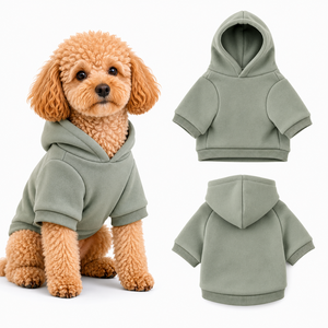 Sweat à capuche pour chien en polaire douce de couleur unie, vêtements pour animaux de compagnie, sweat-shirt chaud à capuche avec poignets élastiques personnalisés, tenue quotidienne pour petits animaux pour la promenade - Product Image 1
