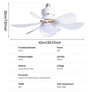 Ventilateur <span class=keywords><strong>de</strong></span> <span class=keywords><strong>plafond</strong></span> LED moderne 30W 6 pales E27, 3 niveaux <span class=keywords><strong>de</strong></span> luminosité réglable, télécommande, ventilateur rafraîchissant pour garage, <span class=keywords><strong>salle</strong></span> <span class=keywords><strong>de</strong></span> <span class=keywords><strong>bain</strong></span>, chambre à coucher - Product Image 2