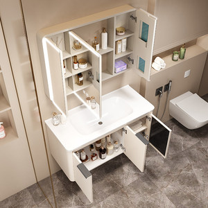 Smart <b>Lighting</b> <b>Mirror</b> Honeycomb-Patterned Latte-Colored <b>Vanity</b> Cabinet Wall-Mounted Bathroom Cabinet - Product Image 4
