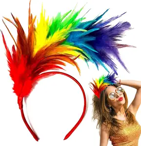 Diadema de plumas de arcoíris de colores, bandas para el pelo bohemias hechas de material de felpa para ocasiones de Graduación