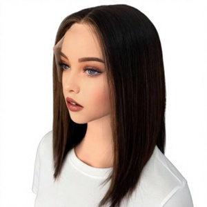 Perruques frontales en dentelle HD transparente pré-épilées, carré droit brun, en cheveux humains vierges bruts, pour femmes - Product Image 1