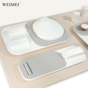 WEIMEI Custom Logo Wholesale Modern Minimalist White Grey Two-tone Rounded Corner Necklace Ring Showcase Jewelry Display Set - Product Image 4