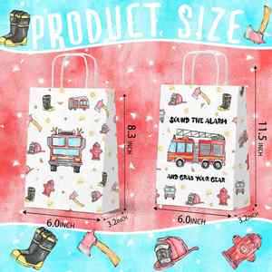 Sacs cadeaux sur le thème des camions de pompiers avec poignées, sacs de rangement pour friandises et cadeaux de pompier, adaptés aux fêtes d'anniversaire - Product Image 2