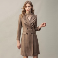 Gaun Blazer Wanita Model 2023, Kancing Solid, Pinggang Alami, Lengan Panjang, Bahan Woven, Kasual, Ukuran Besar, Dapat Dipesan Sesuai Keinginan