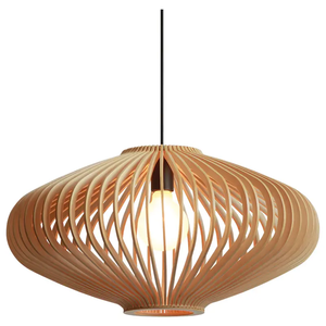 Lustre suspendu artisanal durable en bois et bambou, abat-jour en osier tressé en jonc de mer, lampe suspendue en rotin tressé - Product Image 1