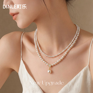 สร้อยคอไข่มุกสองชั้น Dinle เกรด AAA สร้อยคอคลาวิเคิลสุดหรู เครื่องประดับสำหรับผู้หญิงใส่ได้ทุกวัน - Product Image 2
