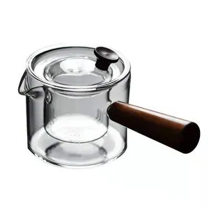 Mini bule de vidro removível artesanal, bule para vidro, coador e filtro de madeira removível, feito à mão, 6.5