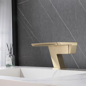 モダンなシングルホールの浴室用洗面台蛇口つや消しゴールド仕上げクリエイティブな滝デザイン温水冷水用シングルハンドルハンド - Product Image 5