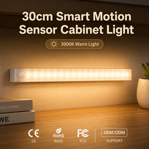 30CM Rechargeable Motion Sensor Cabinet Light, 6000K White Magnetic LED Under Cabinet Light for Kitchen <b>Wardrobe</b> Closet - Product Image 1