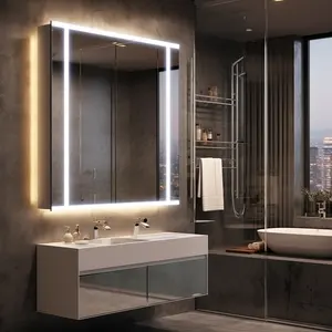 Wall Mounted Mirrored Bathroom Vanity Cabinets Illuminated Led Lighted Bathroom Mirror Cabinet Medicine Storage Cabinet