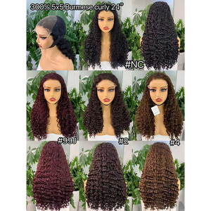 Promotion 163$ Letsfly 300 Gram 5x5 Burmese Curly 300% Density 99J Human Hair <b>Lace</b> Closure <b>Wigs</b> Wholesales 24 Inches <b>Wigs</b> - Product Image 2