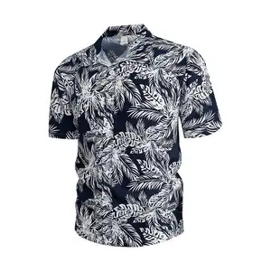 RTS Full Printing Summer Stretch Fabric Short Sleeve Men's Button Down Collar Hawaiian Shirt Tropical Beach Shirts