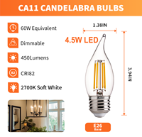 Prêt à expédier – Ampoule LED décorative E26 à flamme vacillante, 4,5W, 450LM, blanc chaud doux 2700K, dimmable, pour lustre – Accepte OEM ODM