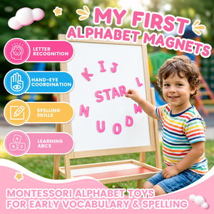 Joycat Set di 26 Lettere dell'<span class=keywords><strong>Alfabeto</strong></span> Magnetiche in Silicone Rosa, Magneti per Frigorifero ABC, Giocattolo Educativo Montessori con Cestino Portaoggetti - Product Image 4