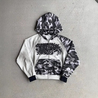 Ensemble de sport pour homme 2 pièces : survêtement camouflage personnalisé, pantalon évasé oversize et sweat à capuche vierge pour impression sérigraphique
