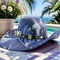 Chapeaux de cowboy bleus personnalisés en gros avec tête de taureau, style gothique, pour festivals et fêtes, pour adultes