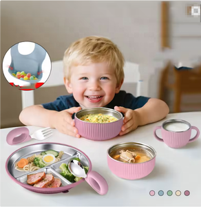 طراز جديد طبق مقسم من الفولاذ المقاوم للصدأ بغطاء وغطاء من السيليكون للرضع والأطفال الصغار ، مخصص من السيليكون المقاوم للصدأ - Product Image 5