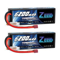 بطارية ليثيوم بوليمر Zeee 7.4 فولت 2S 60C 6200 مللي أمبير في الساعة مع غلاف صلب وموصل T لسيارات وشاحنات التحكم عن بعد بمقياس 1/8 و1/10