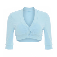 Viviblook Y26TP217 Nouveau haut court sexy à col en V et manches courtes boutonné pour femme – Collection été