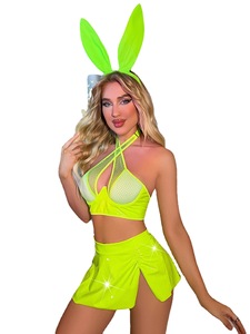 New <b>Sexy</b> Lingerie Fishnet Split PU Uniform Three-piece Bunny Girl <b>Sexy</b> Suit Women - Product Image 5