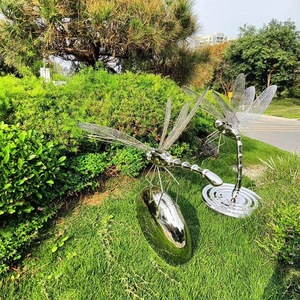 Escultura de Libélula de Acero Inoxidable para Montar en el Suelo, Arte de Jardín para Exteriores, Decoración de Paisaje con Temática de Insectos - Product Image 1