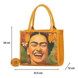 Sac de shopping en jute moyen pour femme Fana Flora, motif floral jaune, poignée supérieure, usage quotidien, compatible vegan - Product Image 3