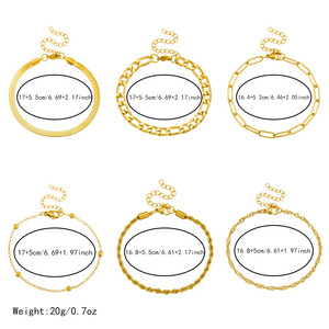 Multi Chain <b>Bracelet</b> <b>Set</b> Gold Plated Stainless Steel Minimalist Punk Style Unisex Jewelry - Product Image 4