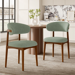 Chaise de salle à manger portable de style Mid-Century Modern, pieds en bois d'hévéa, assise rembourrée en mousse haute densité, chaise d'appoint confortable en tissu pour la maison ou le bureau - Product Image 2