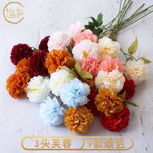 ดอกชบาประดิษฐ์ยี่ซวน 3 หัว ทำจากผ้าไหม สำหรับตกแต่งงานแต่งงานและตกแต่งบ้าน - Product Image 2