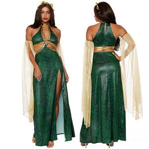 slim fit dress slacks Green Velvet Goddess Medusa Sexy Snake Costume Dress with Slit – Eclipse  Costumes main image 1