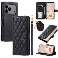 Dompet Kartu dengan Tali Pergelangan Tangan dan Tali Selempang untuk IPhone 18 Pro Max 17 16 15 14 13 12 11 Pro Max Plus Flip Sarung Kulit Ponsel