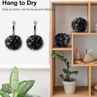 Lot de 2 éponges de bain noires, luffas de douche, boule de peau exfoliante naturelle, maille de charbon de bambou, grandes bouffées en vrac,