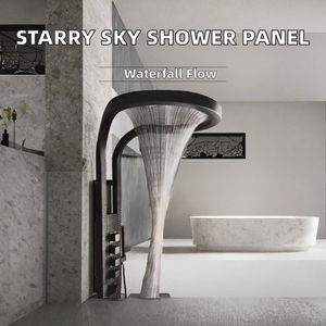 Tendencia TikTok: Grifos de cascada de latón con efecto lluvia estrellada, conjunto de ducha de pie inteligente cepillado con control de una sola manija HS2090 - Product Image 4