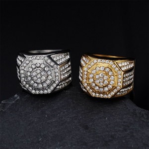Hip Hop Gold Plated <b>Ring</b> Stainless Steel Full Diamond Geometric <b>Ring</b> - Product Image 6