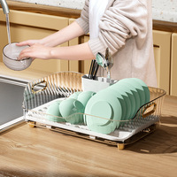 Organisateur d'ustensiles de cuisine en plastique pour évier avec égouttoir et boîte de rangement de comptoir pour bols et assiettes – Design moderne et minimaliste