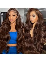 Peluca frontal de encaje marrón chocolate de 30 pulgadas, onda corporal 13x6, densidad 200, encaje HD, pre-arrancada, cabello virgen brasileño Remy, sin pegamento, con baby hair