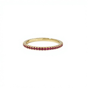 Classic Yellow Gold Plated Eternity <b>Band</b> <b>Silver</b> <b>Ring</b> With Pave Set Ruby Stones Women's Everyday Wear Jewelry - Product Image 1