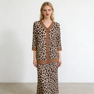 Diseño Original Miyake 2025, Traje de Verano <span class=keywords><strong>para</strong></span> <span class=keywords><strong>Mujer</strong></span>, Estampado de Leopardo Retro, Cuello Mandarín Chino, Tres Cuartos, Poliéster - Product Image 4